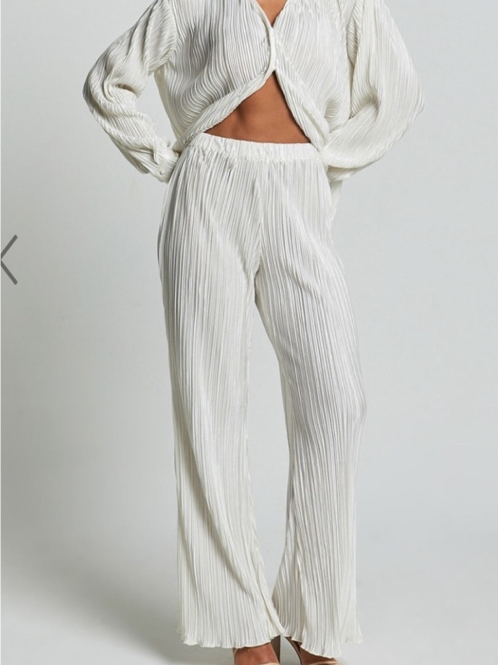 Showpo Cream Pleated Wide-Leg Pants
